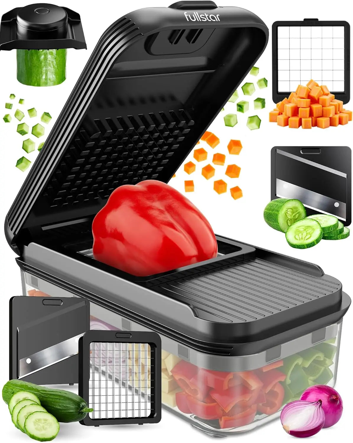 Fullstar Daily Vegetable Chopper – Veggie Chopper, Onion Potato Food Chopper & Slicer with Container, Kitchen Gadgets for Easy Prep