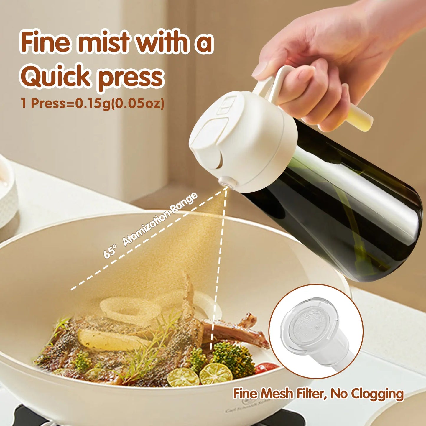 YARRAMATE 16Oz/470Ml Thick Lid Light-Blocking Glass Dark Oil Sprayer, Transparent Modern Olive Oil Dispenser for Kitchen, Air Fryer