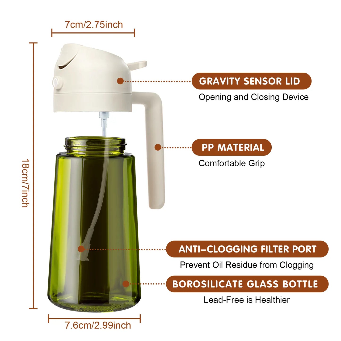 YARRAMATE 16Oz/470Ml Thick Lid Light-Blocking Glass Dark Oil Sprayer, Transparent Modern Olive Oil Dispenser for Kitchen, Air Fryer