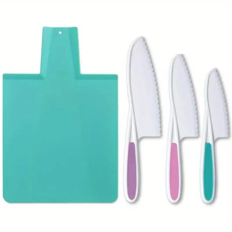 4PCS Safe Knife Set with Cutting Board - Perfect for Youngsters' Cooking & Baking, Food-Safe Plastic Kitchen Tools Kitchen Educational Learning Tools Perfect Birthday Gift