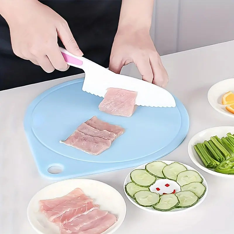 4PCS Safe Knife Set with Cutting Board - Perfect for Youngsters' Cooking & Baking, Food-Safe Plastic Kitchen Tools Kitchen Educational Learning Tools Perfect Birthday Gift
