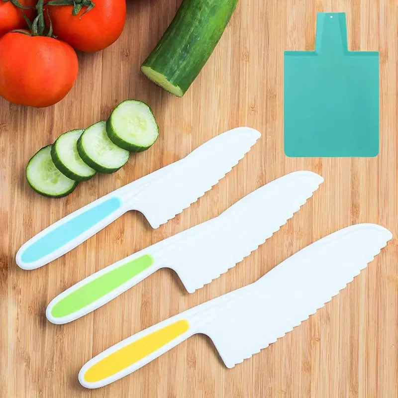 4PCS Safe Knife Set with Cutting Board - Perfect for Youngsters' Cooking & Baking, Food-Safe Plastic Kitchen Tools Kitchen Educational Learning Tools Perfect Birthday Gift